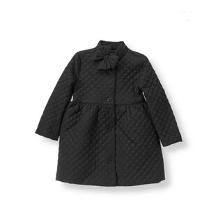 Janie and Jack Black Girls Quilted Coat with Bow - Size 5/6